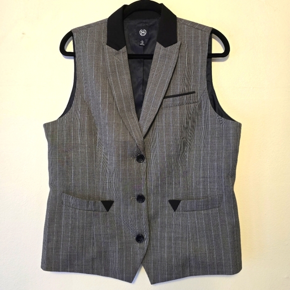 S Business Casual Vest Grey Black Blue 3 Buttons Pockets Minimalist Size Large - Picture 4 of 16